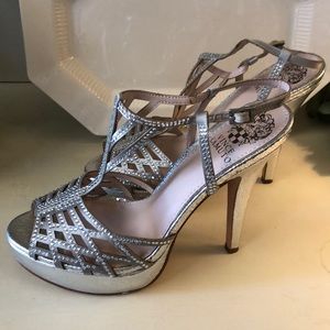 Vince Camuto Silver Sparkle Platform Sandals NWOB